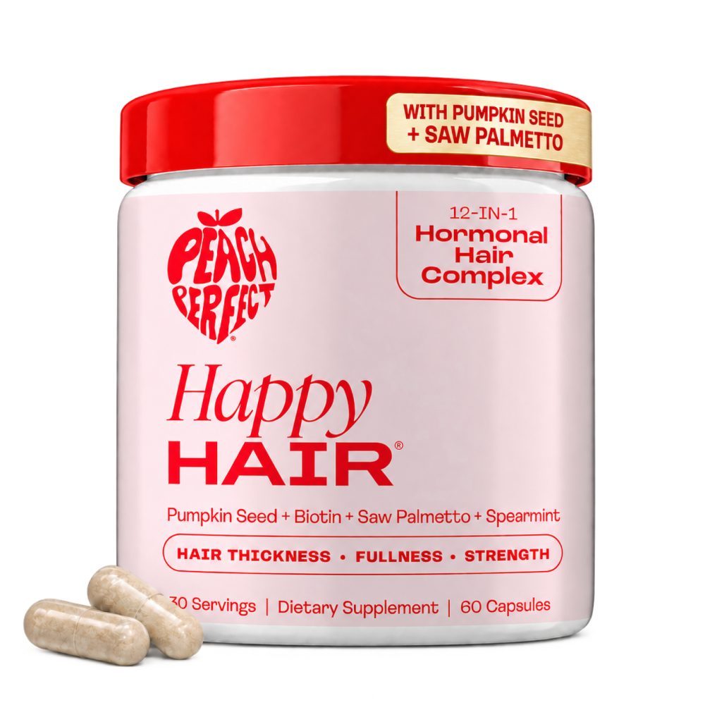 Peach Perfect Happy Hair 12-in-1 Hormonal Hair Complex, 60 capsules