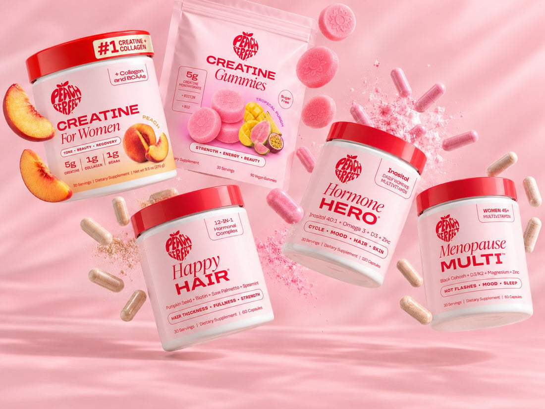 Peach Perfect Creatine for Women, Creatine Gummies, Hormone Hero, Happy Hair and Menopause Multi